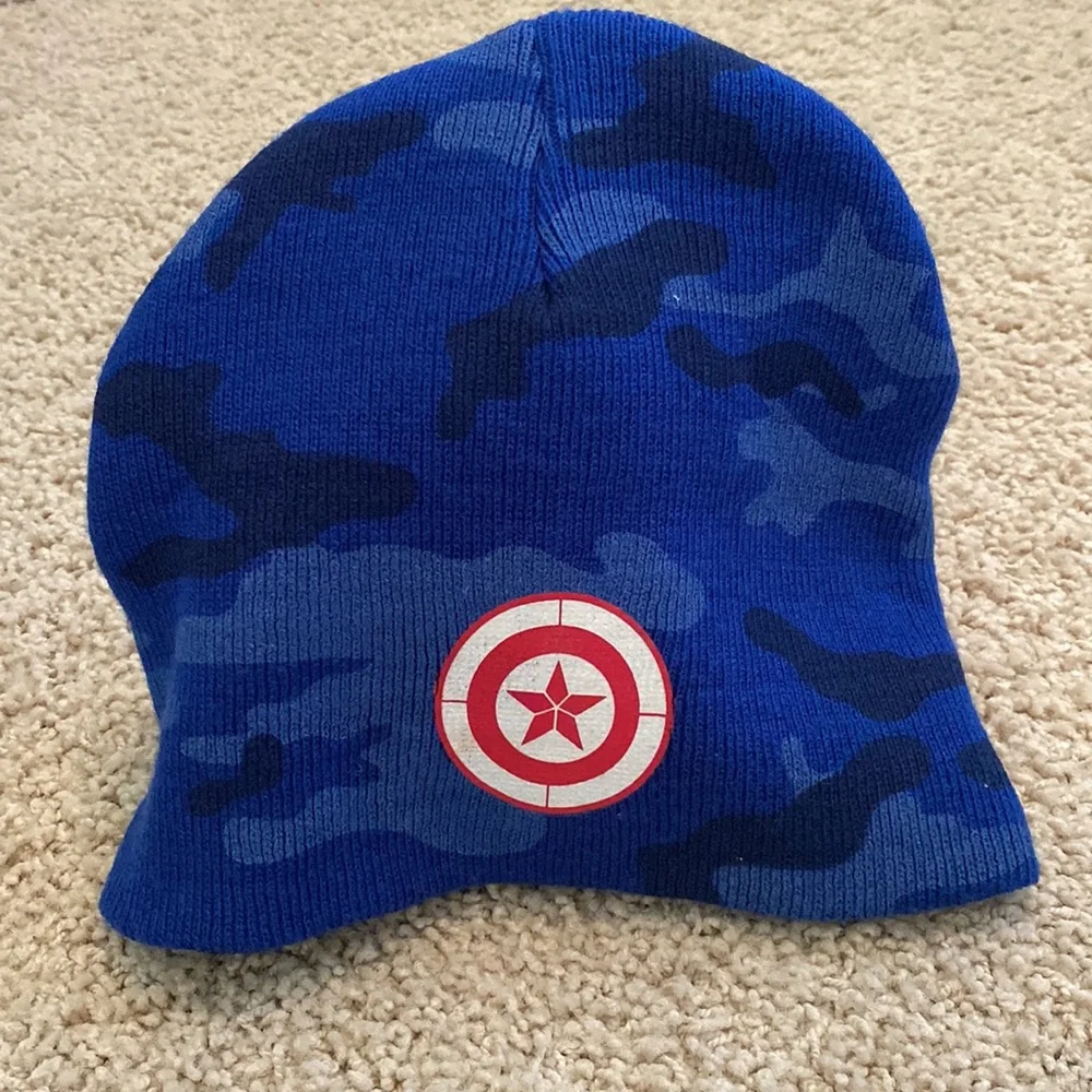 Captain America Marvels Youth Blue Camo Beanie - Like New